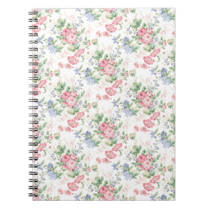 Carnet Chintz floral rose rose, fond blanc