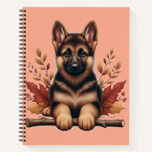 Carnet Chiot Allemand Avec Feuilles D'Automne (Devant)