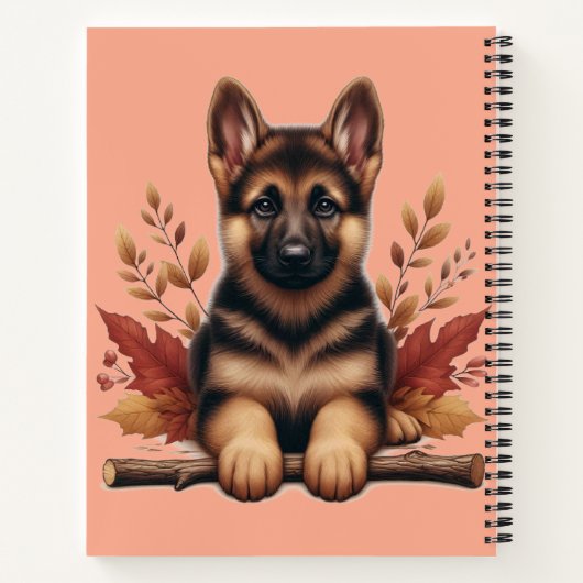 Carnet Chiot Allemand Avec Feuilles D'Automne (Dos)