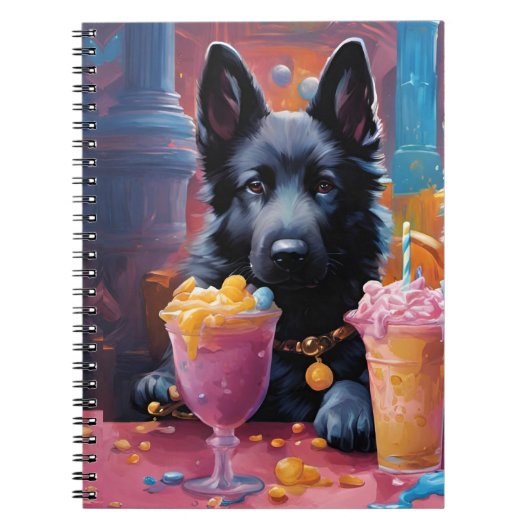 Carnet chiot berger allemand noir, glace (Devant)