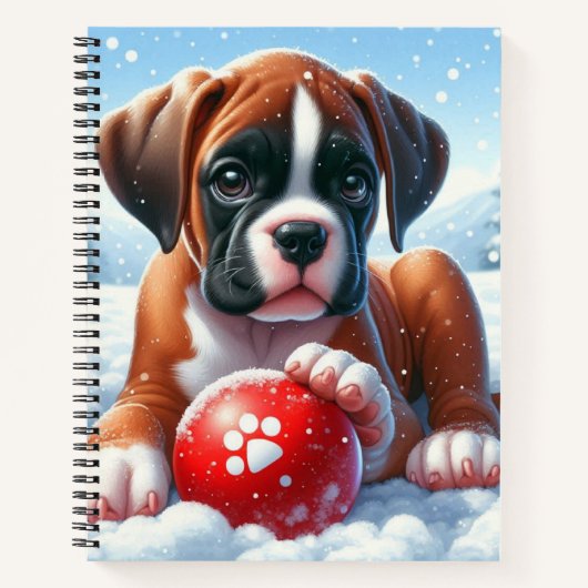 Carnet Chiot en boîte jouant avec une balle rouge en hive (Devant)