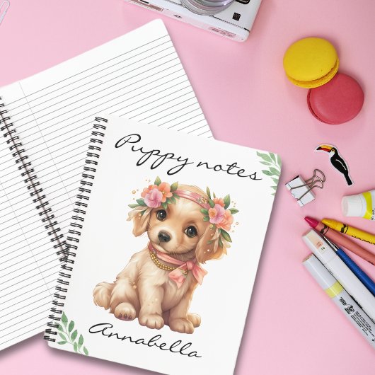 Carnet Chiot Golden Retriever avec fleurs Nom personnalis