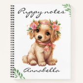 Carnet Chiot Golden Retriever avec fleurs Nom personnalis (Devant)