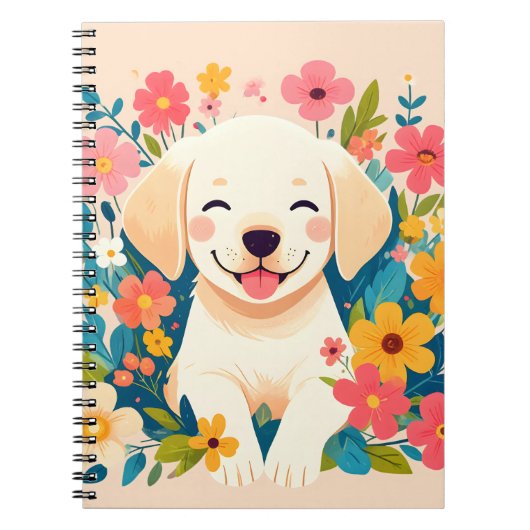 Carnet chiot labrador jaune au milieu des fleurs (Devant)