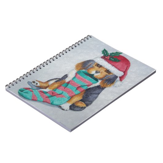 Carnet chiot noir et brun mignon vêtu pour noël (Côté gauche)