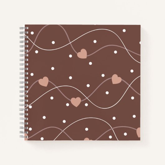 Carnet Chocolate Brown with Pink Hearts Pattern (Devant)
