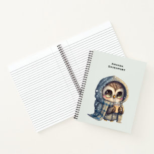 Carnet Chouette à gros yeux mignonne tenant un café