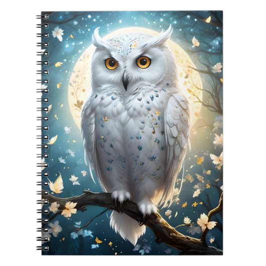 Carnet Chouette Blanche À Neige Avec Étincelle, (Devant)