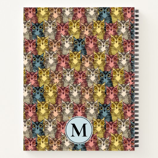 Carnet Chouette boho colorée Motif et monogramme (Dos)