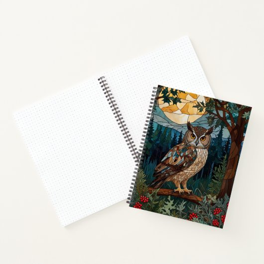 Carnet Chouette boho élégant tache de verre forêt boisée (Intérieur)