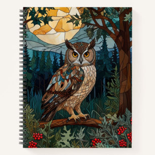 Carnet Chouette boho élégant tache de verre forêt boisée