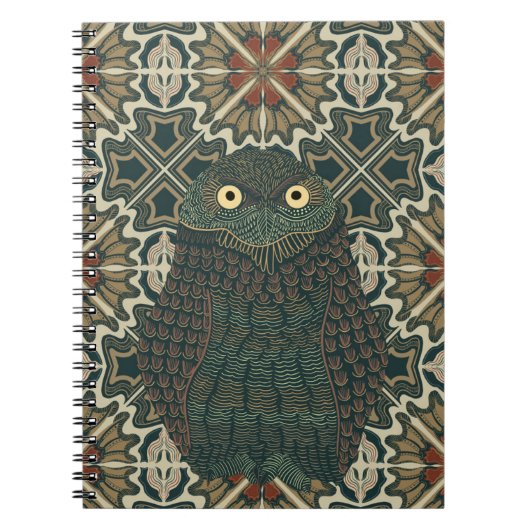 Carnet Chouette bractée décorée Tons Brown dorés (Devant)