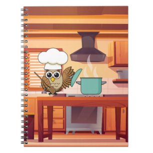 Carnet Chouette Chef Mignonne Cuisinant dans la Cuisine