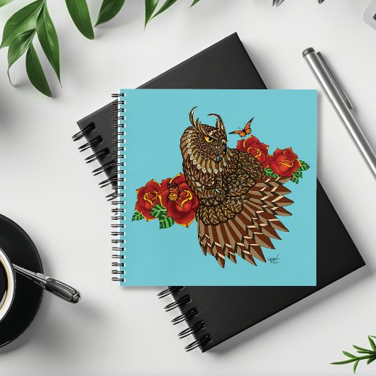 Carnet Chouette des Roses rouges bleu