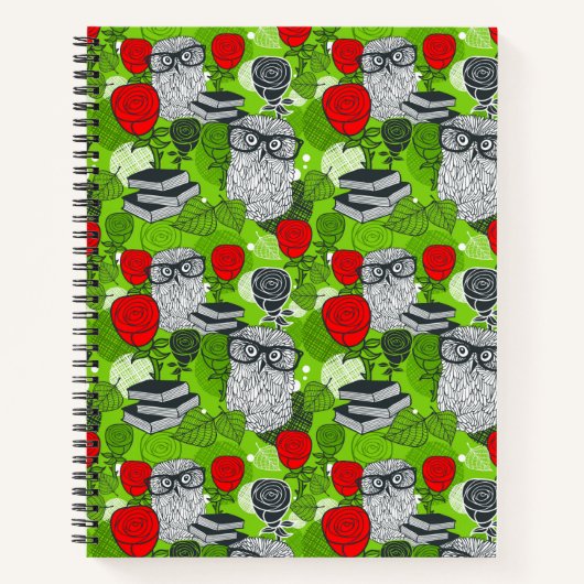 Carnet Chouette en roses rouges (Devant)