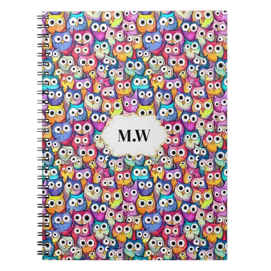 Carnet Chouette fait face à un monogramme motif d'oiseaux (Devant)