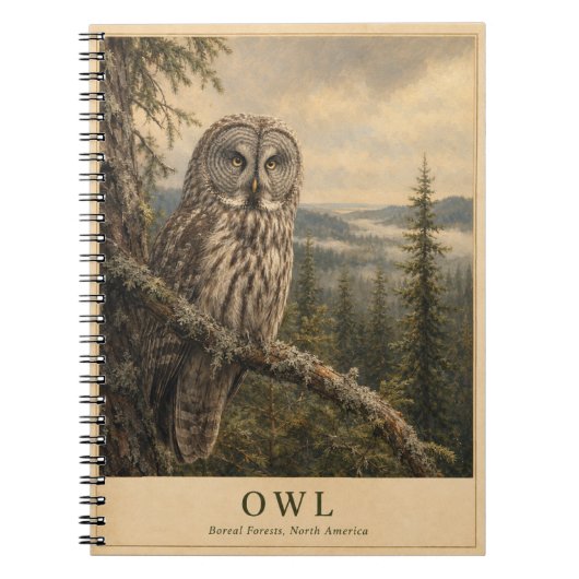 Carnet Chouette Forêt Boréale VINTAGE (Devant)
