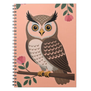 Carnet Chouette marron stylisée sur une branche avec des