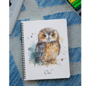 Carnet Chouette mignonne en aquarelle, personnalisable