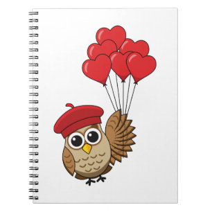 Carnet Chouette mignonne volant avec des ballons en forme