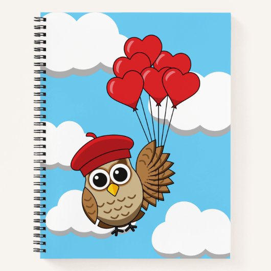Carnet Chouette Mignonne Volant avec des Ballons en Forme (Devant)