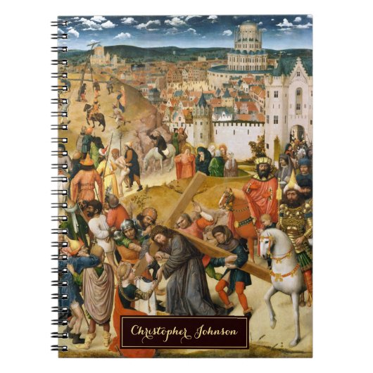 Carnet Christ portant la Croix Art ancien Monogramme doré (Devant)