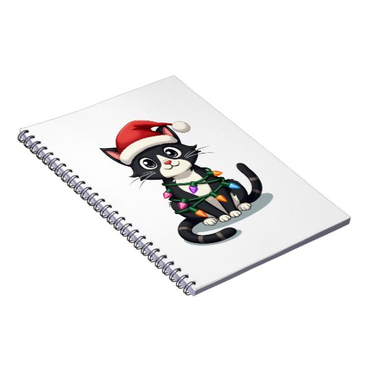 Carnet Christmas Cat Tuxedo black cat xmas lights kitty c (Côté Droit)