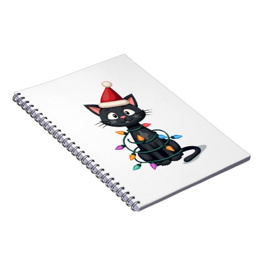 Carnet Christmas Cat Tuxedo black cat xmas lights kitty c (Côté Droit)