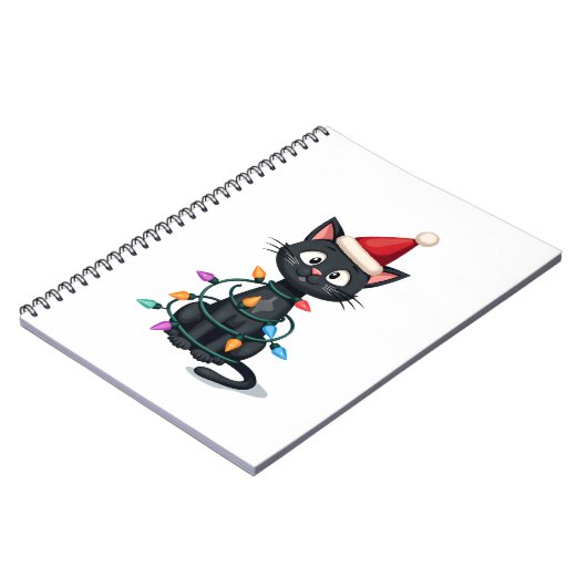 Carnet Christmas Cat Tuxedo black cat xmas lights kitty c (Côté gauche)