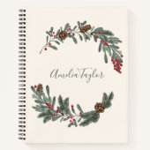 Carnet Christmas Floral Wreath Personalized Script Name (Devant)