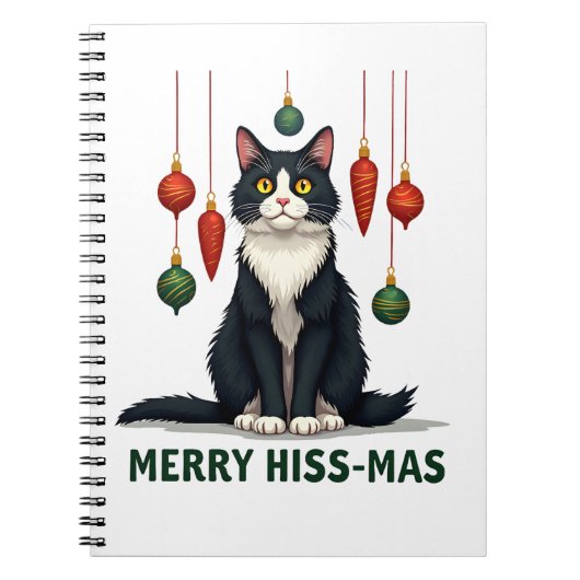 Carnet Christmas Tuxedo Cat with Holiday Decorations Merr (Devant)