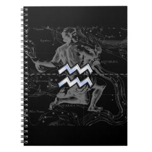 Carnet Chrome Style Aquarius Symbole Zodiaque sur Heveliu
