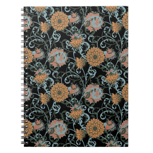 Carnet Chrysanthèmes Arrière - plan noir, Vintage floral. (Devant)