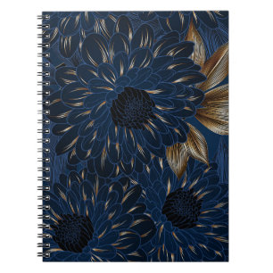 Carnet Chrysanthèmes dessinés à la main, motif floral élé