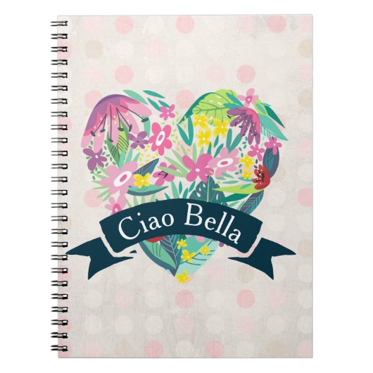 Carnet Ciao Bella Cute Coeur Floral avec Fleurs Tropicale (Devant)