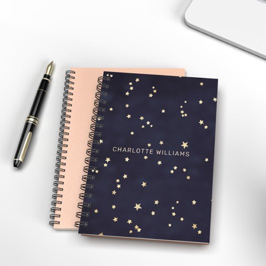 Carnet Ciel De Nuit Et Étoiles D'Or Monogramme Minimalist