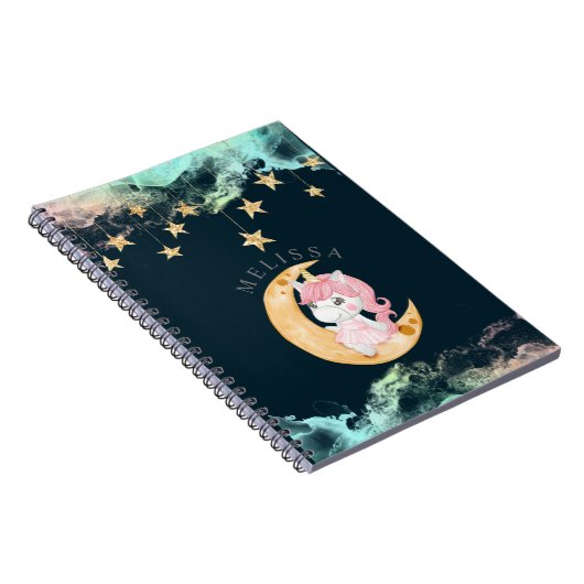 Carnet ciel de nuit unicorne mignon Monogramme (Côté Droit)