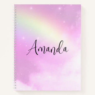 Carnet Ciel rose pastel avec arc-en-ciel jaune