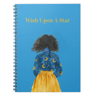 Carnet Cieux Étoilés Fille aux Cheveux Noirs Lune