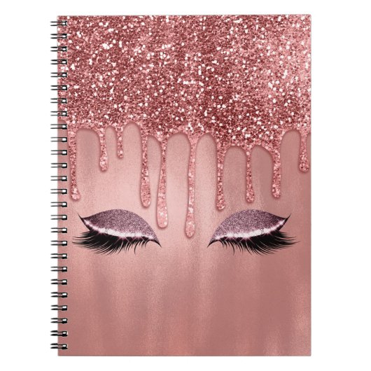 Carnet Cils Drips Rose Gold Glitter Rose Clair qui Dégoul (Devant)
