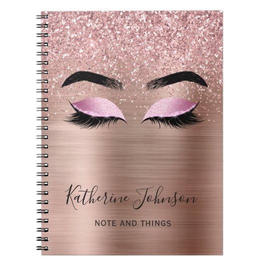 Carnet Cils Pailletés Glam Rose Gold Monogram Beauté (Devant)