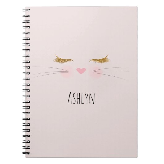 Carnet Cils Pailletés Or Nez Rose Chat Kitty Face (Devant)