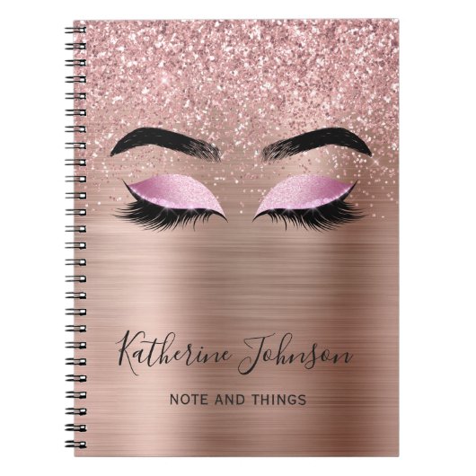Carnet Cils Pailletés Or Rose Glam Monogramme Beauté (Devant)