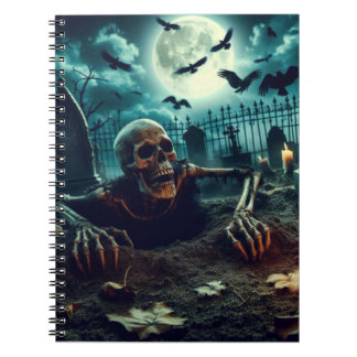 Carnet Cimetière, squelette rampant hors de la tombe.