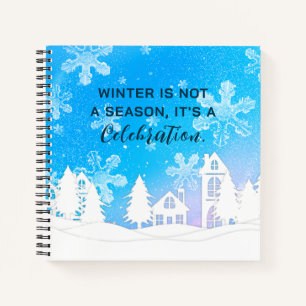 Carnet Citation d'hiver Blue White Snow House Snowflakes