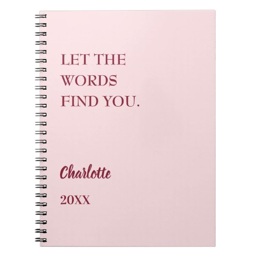 Carnet Citation d'inspiration rose pâle (Devant)