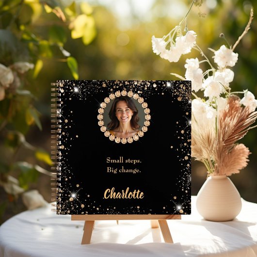 Carnet Citation inspirante de diamants de photo noir