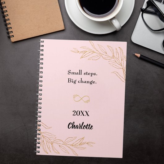 Carnet Citation inspirante du feuillage d'or rose