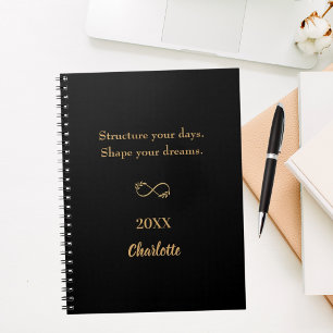 Carnet Citation inspirante en or noir