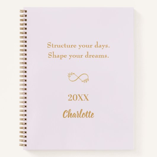 Carnet Citation inspirante en or rose lavande (Devant)